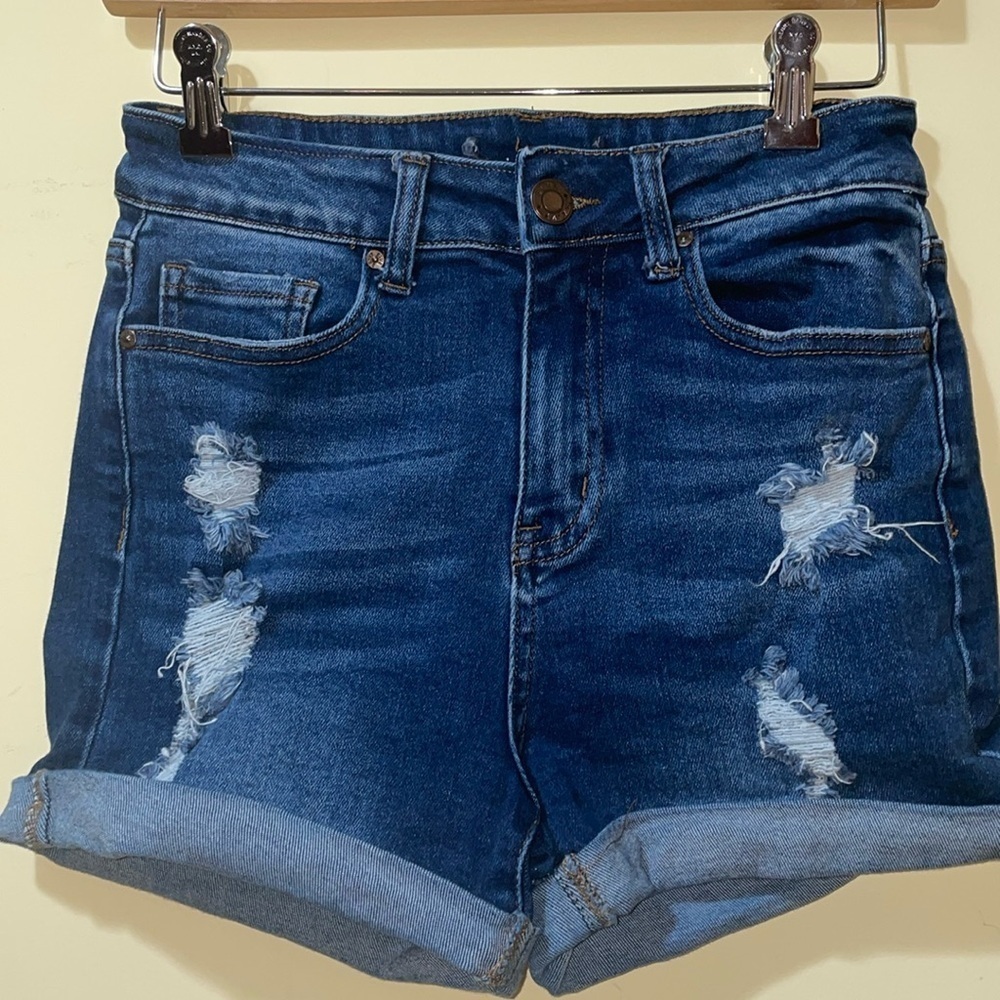 Womens Blue Savy Denim Stretchy Shorts